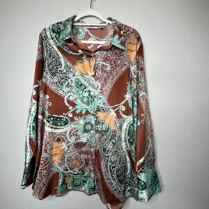 Susan Graver Charmeuse Button Front Silky Blouse Large